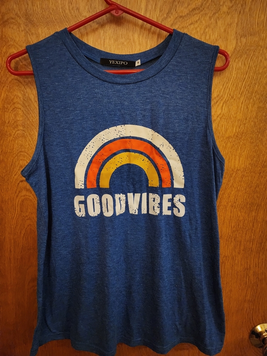 Yexipo Tops - Women's Blue 'Good Vibes' Graphic Tank